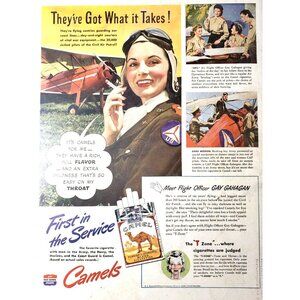 PRINT AD 1943 Camel Cigarettes WWII Gay Gahagan Flight Officer Civil Air Patrol